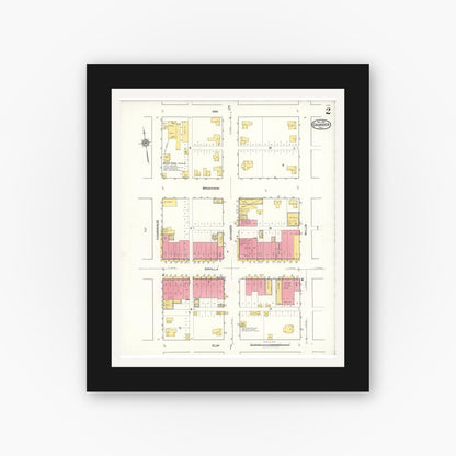 Old map wall art mockup — black gallery frame with white mat — Sanborn Fire Insurance Map from Granger, Williamson County, Texas (1921), Sheet #0002