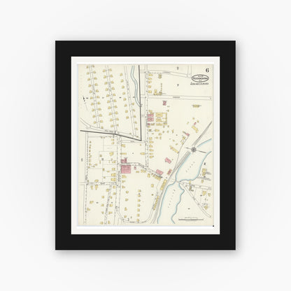 Old map wall art mockup — black gallery frame with white mat — Sanborn Fire Insurance Map from Rockingham, Richmond County, North Carolina (1918), Sheet #0006