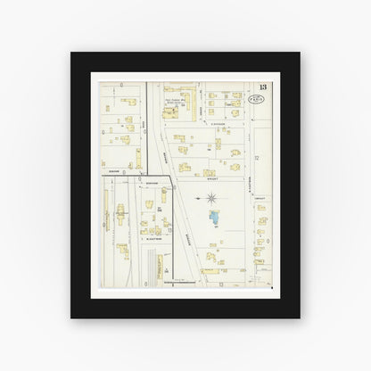 Old map wall art mockup — black gallery frame with white mat — Sanborn Fire Insurance Map from Paris, Lamar County, Texas (1897), Sheet #0013