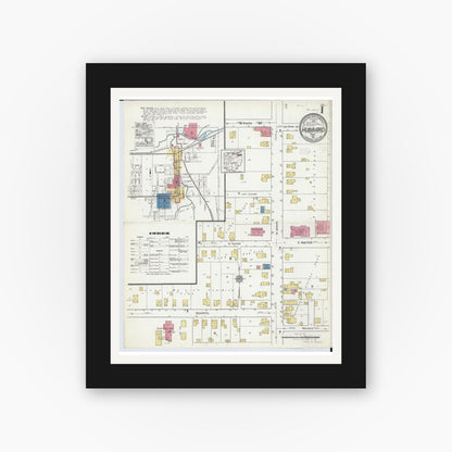 Old map wall art mockup — black gallery frame with white mat — Sanborn Fire Insurance Map from Hubbard, Trumbull County, Ohio (1921), Sheet #0001
