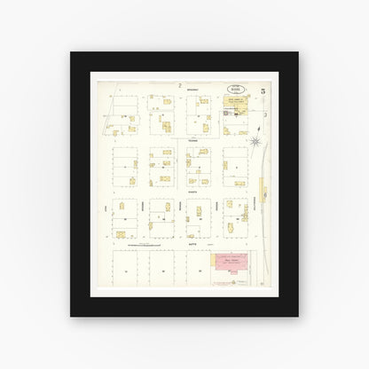 Old map wall art mockup — black gallery frame with white mat — Sanborn Fire Insurance Map from Biggs, Butte County, California (1902), Sheet #0005