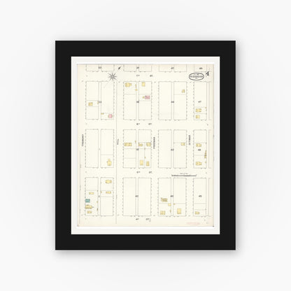 Old map wall art mockup — black gallery frame with white mat — Sanborn Fire Insurance Map from Oceanside, San Diego County, California (1892), Sheet #0004