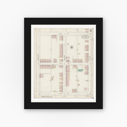 Old map wall art mockup — black gallery frame with white mat — Sanborn Fire Insurance Map from Columbia, Lancaster County, Pennsylvania (1886), Sheet #0002