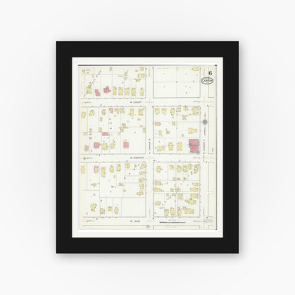 Old map wall art mockup — black gallery frame with white mat — Sanborn Fire Insurance Map from Canton, Fulton County, Illinois (1917), Sheet #0006