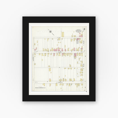 Old map wall art mockup — black gallery frame with white mat — Sanborn Fire Insurance Map from Manheim, Lancaster County, Pennsylvania (1912), Sheet #0003