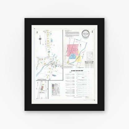 Old map wall art mockup — black gallery frame with white mat — Sanborn Fire Insurance Map from Cortland, Trumbull County, Ohio (1950) - Complete Map Set