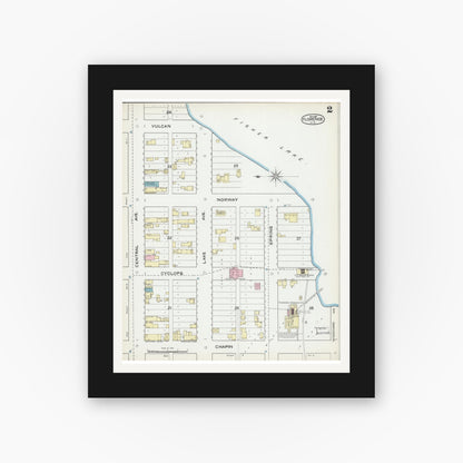 Old map wall art mockup — black gallery frame with white mat — Sanborn Fire Insurance Map from Florence, Florence County, Wisconsin (1891) - Complete Map Set
