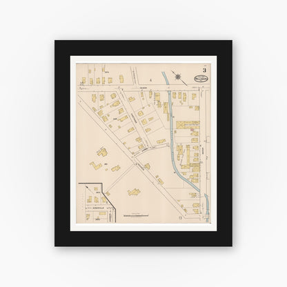 Old map wall art mockup — black gallery frame with white mat — Sanborn Fire Insurance Map from Wellsboro, Tioga County, Pennsylvania (1922), Sheet #0003