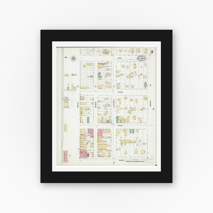 Old map wall art mockup — black gallery frame with white mat — Sanborn Fire Insurance Map from Willmar, Kandiyohi County, Minnesota (1899), Sheet #0003