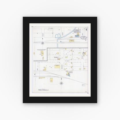 Old map wall art mockup — black gallery frame with white mat — Sanborn Fire Insurance Map from Lamar, Barton County, Missouri (1896), Sheet #0004