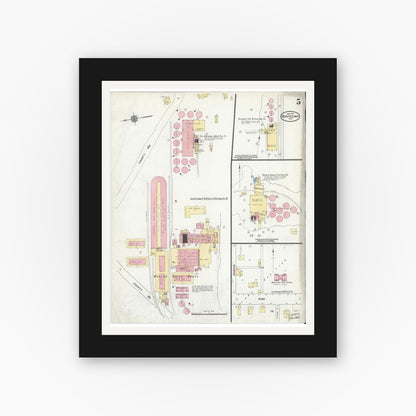 Old map wall art mockup — black gallery frame with white mat — Sanborn Fire Insurance Map from Montezuma, Parke County, Indiana (1910), Sheet #0005