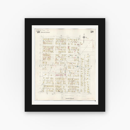 Old map wall art mockup — black gallery frame with white mat — Sanborn Fire Insurance Map from Michigan City, La Porte County, Indiana (1948), Sheet #0020