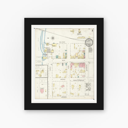 Old map wall art mockup — black gallery frame with white mat — Sanborn Fire Insurance Map from Nashua, Chickasaw County, Iowa (1894) â€” Complete Set