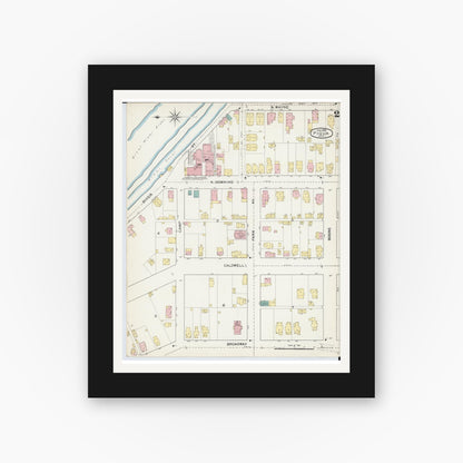 Old map wall art mockup — black gallery frame with white mat — Sanborn Fire Insurance Map from Piqua, Miami County, Ohio (1892), Sheet #0002