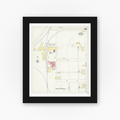 Old map wall art mockup — black gallery frame with white mat — Sanborn Fire Insurance Map from Columbus, Bartholomew County, Indiana (1906), Sheet #0010