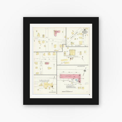 Old map wall art mockup — black gallery frame with white mat — Sanborn Fire Insurance Map from Hickory, Catawba County, North Carolina (1913), Sheet #0009