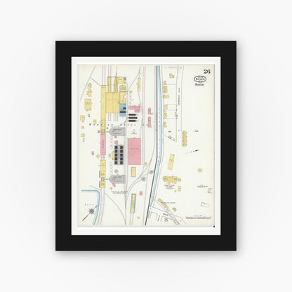 Old map wall art mockup — black gallery frame with white mat — Sanborn Fire Insurance Map from Dover, Morris County, New Jersey (1916), Sheet #0026