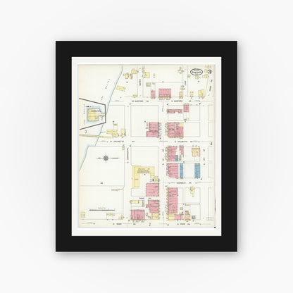 Old map wall art mockup — black gallery frame with white mat — Sanborn Fire Insurance Map from Sanford, Seminole County, Florida (1912), Sheet #0003