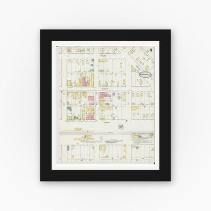 Old map wall art mockup — black gallery frame with white mat — Sanborn Fire Insurance Map from Morrisonville, Christian County, Illinois (1894), Sheet #0003