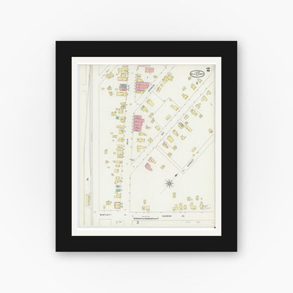Old map wall art mockup — black gallery frame with white mat — Sanborn Fire Insurance Map from Allegany, Cattaraugus County, New York (1897), Sheet #0002