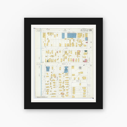 Old map wall art mockup — black gallery frame with white mat — Sanborn Fire Insurance Map from Sault Sainte Marie, Chippewa County, Michigan (1906), Sheet #0015