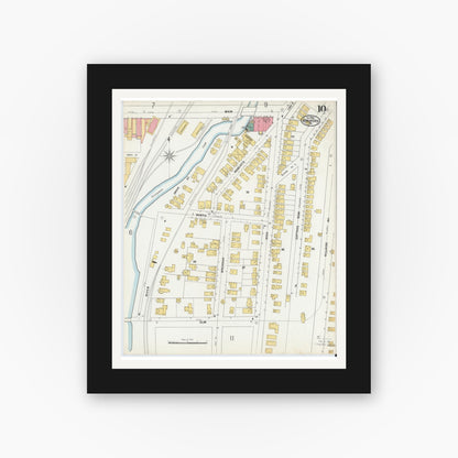Old map wall art mockup — black gallery frame with white mat — Sanborn Fire Insurance Map from Bradford, McKean County, Pennsylvania (1899), Sheet #0010