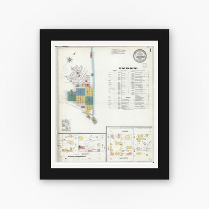 Old map wall art mockup — black gallery frame with white mat — Sanborn Fire Insurance Map from Louisiana, Pike County, Missouri (1902) - Complete Map Set