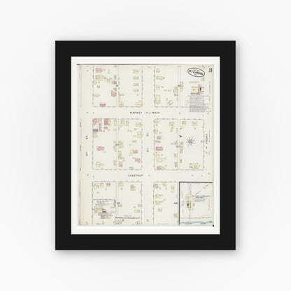 Old map wall art mockup — black gallery frame with white mat — Sanborn Fire Insurance Map from Mount Carmel, Wabash County, Illinois (1886), Sheet #0003