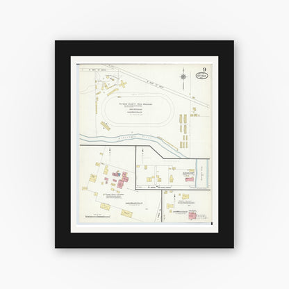 Old map wall art mockup — black gallery frame with white mat — Sanborn Fire Insurance Map from Ottawa, Putnam County, Ohio (1911), Sheet #0009