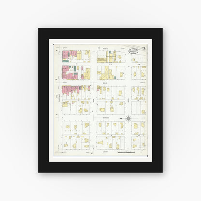 Old map wall art mockup — black gallery frame with white mat — Sanborn Fire Insurance Map from Mason City, Mason County, Illinois (1909), Sheet #0003