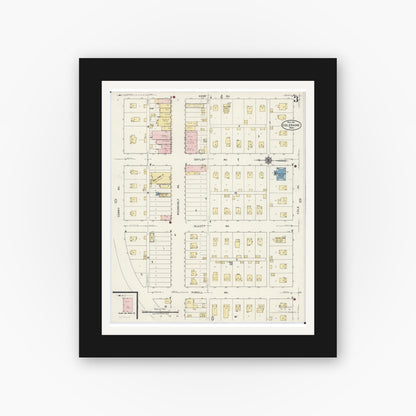 Old map wall art mockup — black gallery frame with white mat — Sanborn Fire Insurance Map from Coleraine, Itasca County, Minnesota (1921), Sheet #0003