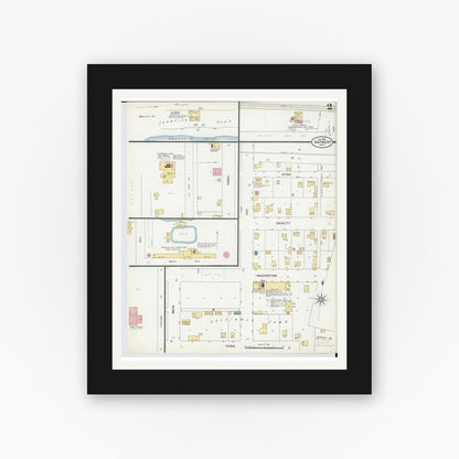 Old map wall art mockup — black gallery frame with white mat — Sanborn Fire Insurance Map from Antwerp, Paulding County, Ohio (1899), Sheet #0002