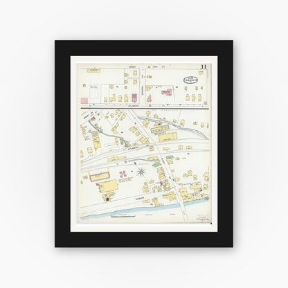 Old map wall art mockup — black gallery frame with white mat — Sanborn Fire Insurance Map from Franklin, Venango County, Pennsylvania (1896), Sheet #0011