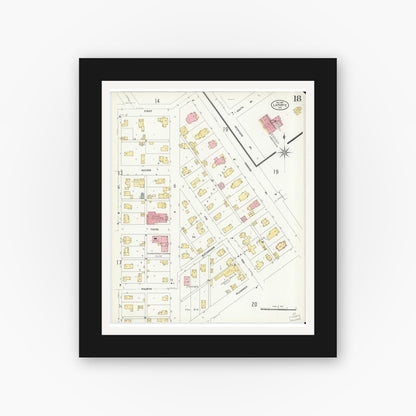 Old map wall art mockup — black gallery frame with white mat — Sanborn Fire Insurance Map from La Porte, La Porte County, Indiana (1907), Sheet #0018