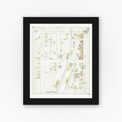 Old map wall art mockup — black gallery frame with white mat — Sanborn Fire Insurance Map from Shelby, Oceana County, Michigan (1900), Sheet #0003