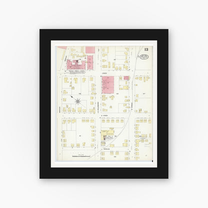 Old map wall art mockup — black gallery frame with white mat — Sanborn Fire Insurance Map from Wilson, Wilson County, North Carolina (1908), Sheet #0013