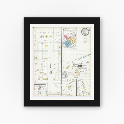 Old map wall art mockup — black gallery frame with white mat — Sanborn Fire Insurance Map from Gillespie, Macoupin County, Illinois (1899) - Complete Map Set