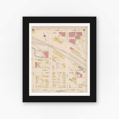 Old map wall art mockup — black gallery frame with white mat — Sanborn Fire Insurance Map from Temple, Bell County, Texas (1922), Sheet #0011