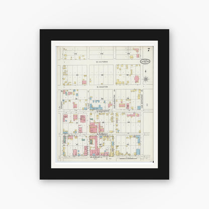 Old map wall art mockup — black gallery frame with white mat — Sanborn Fire Insurance Map from Laredo, Webb County, Texas (1894), Sheet #0007