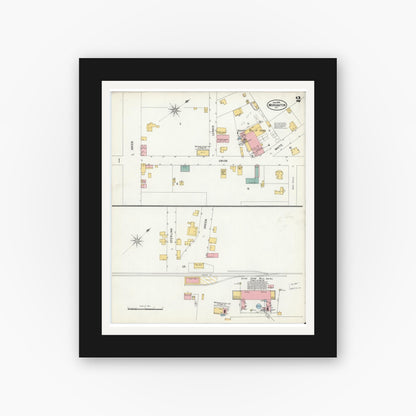 Old map wall art mockup — black gallery frame with white mat — Sanborn Fire Insurance Map from Morganton, Burke County, North Carolina (1900), Sheet #0002