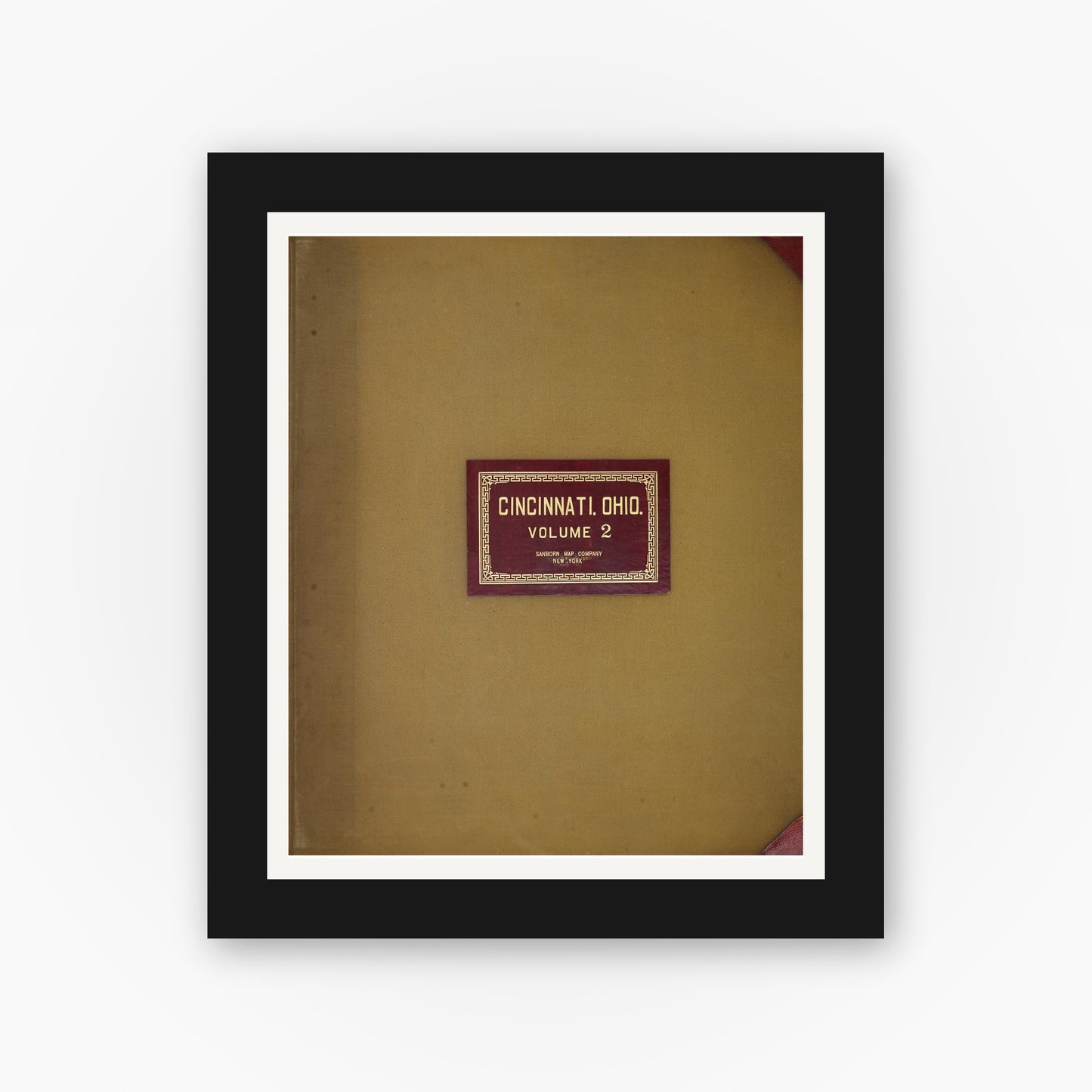 Old map wall art mockup — black gallery frame with white mat — Sanborn Fire Insurance Map from Cincinnati, Hamilton County, Ohio (1950), Sheet #0001