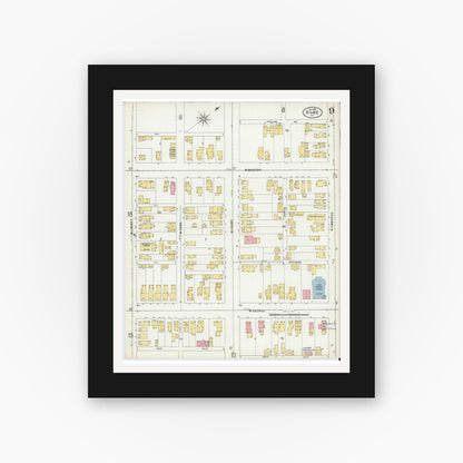 Old map wall art mockup — black gallery frame with white mat — Sanborn Fire Insurance Map from Rome, Oneida County, New York (1899), Sheet #0009