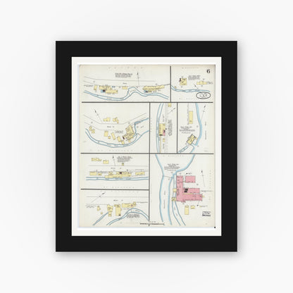Old map wall art mockup — black gallery frame with white mat — Sanborn Fire Insurance Map from Lee, Berkshire County, Massachusetts (1895), Sheet #0006