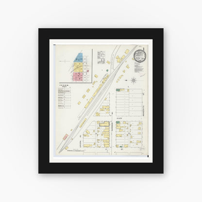 Old map wall art mockup — black gallery frame with white mat — Sanborn Fire Insurance Map from Crystal Falls, Iron County, Michigan (1892), Sheet #0001