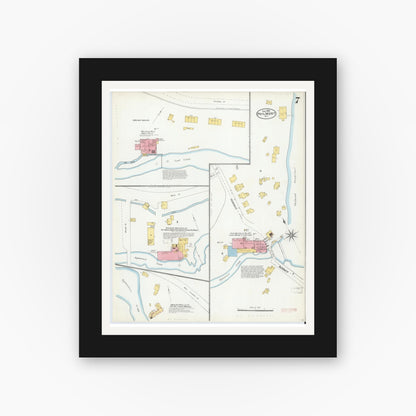 Old map wall art mockup — black gallery frame with white mat — Sanborn Fire Insurance Map from Philmont, Columbia County, New York (1904), Sheet #0007