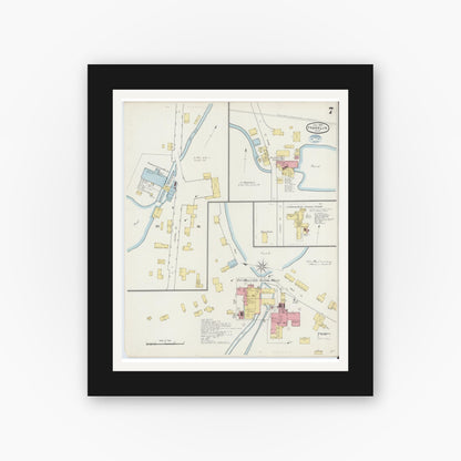 Old map wall art mockup — black gallery frame with white mat — Sanborn Fire Insurance Map from Franklin, Norfolk County, Massachusetts (1894), Sheet #0007