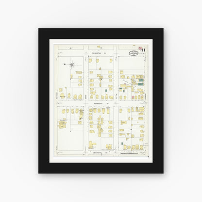 Old map wall art mockup — black gallery frame with white mat — Sanborn Fire Insurance Map from Lakewood, Ocean County, New Jersey (1909), Sheet #0011