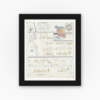 Old map wall art mockup — black gallery frame with white mat — Sanborn Fire Insurance Map from Two Harbors, Lake County, Minnesota (1897) - Complete Map Set