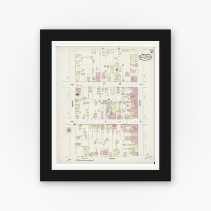 Old map wall art mockup — black gallery frame with white mat — Sanborn Fire Insurance Map from Gallipolis, Gallia County, Ohio (1890), Sheet #0002