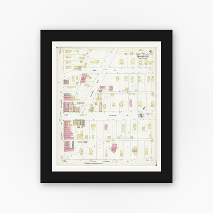 Old map wall art mockup — black gallery frame with white mat — Sanborn Fire Insurance Map from Highland Park, Lake County, Illinois (1907), Sheet #0004